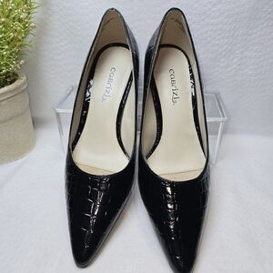 Cabrizi HOLLY Black Glossy Croc Pumps Kitten Heel 7.5